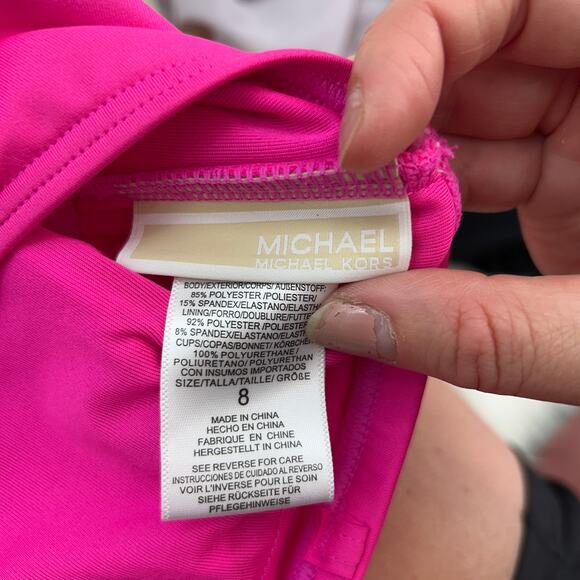 Michael Kors Pink Padded Cut Out Charm Strapless One Piece Swimsuit 8 Summer - Picture 7 of 7